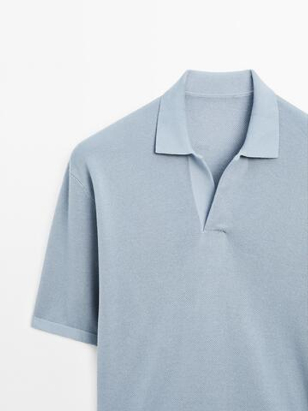 Massimo Dutti Вязаная футболка-поло с V-образным вырезом, синий