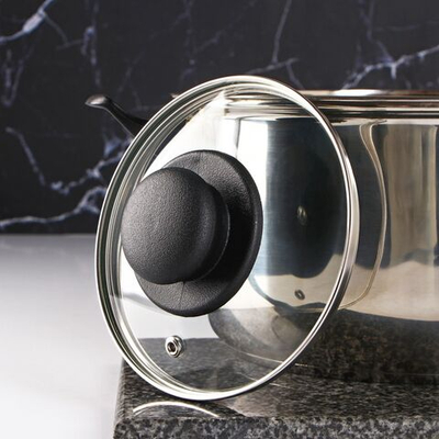 Крышка стеклянная для сковороды и кастрюли «Доляна», d=14 см, нержавеющий обод, пластиковая ручка (Цвет: не задано)