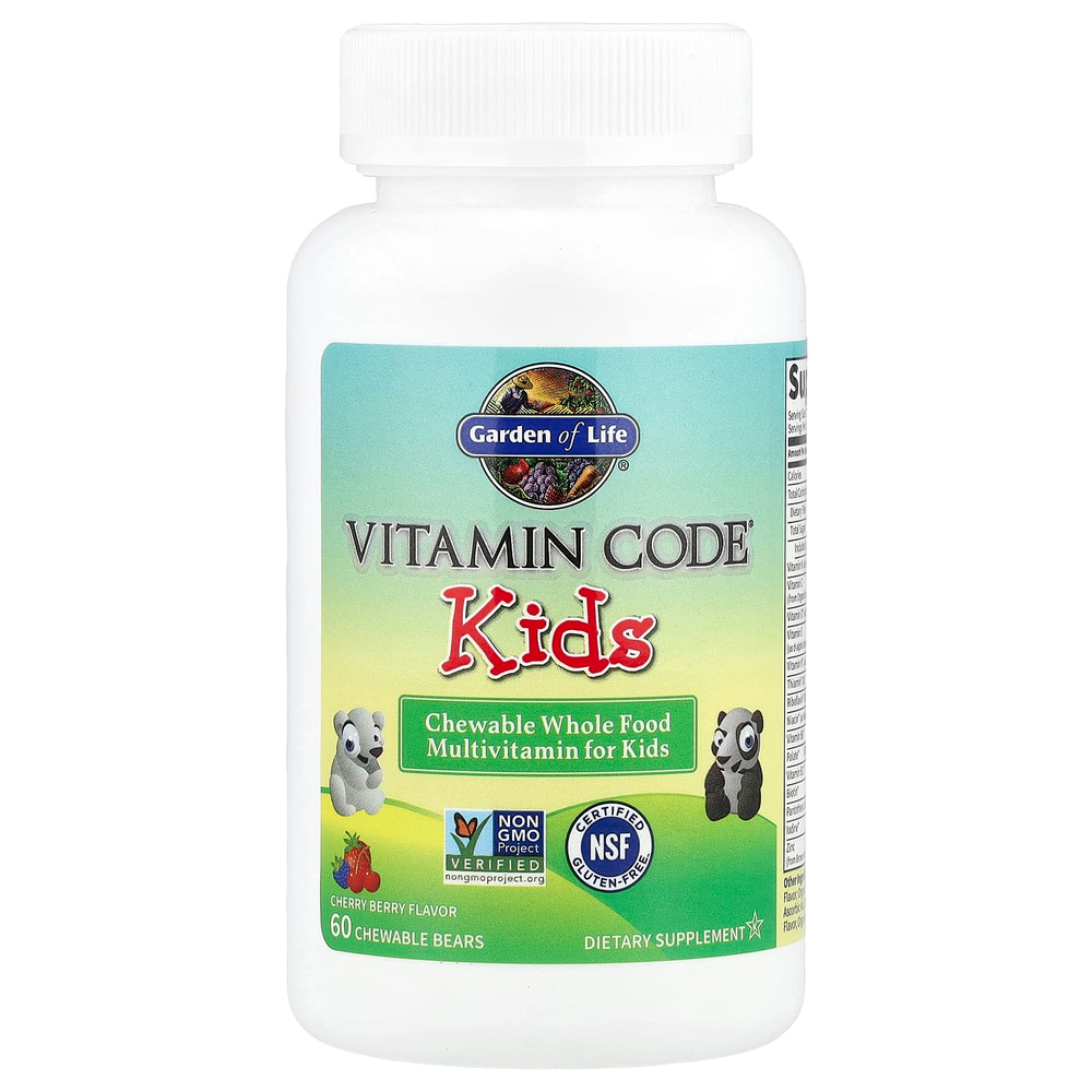 Garden of Life, Vitamin Code® Kids, жевательные мультивитамины из цельных продуктов, вишня, 60 жевательных мишек