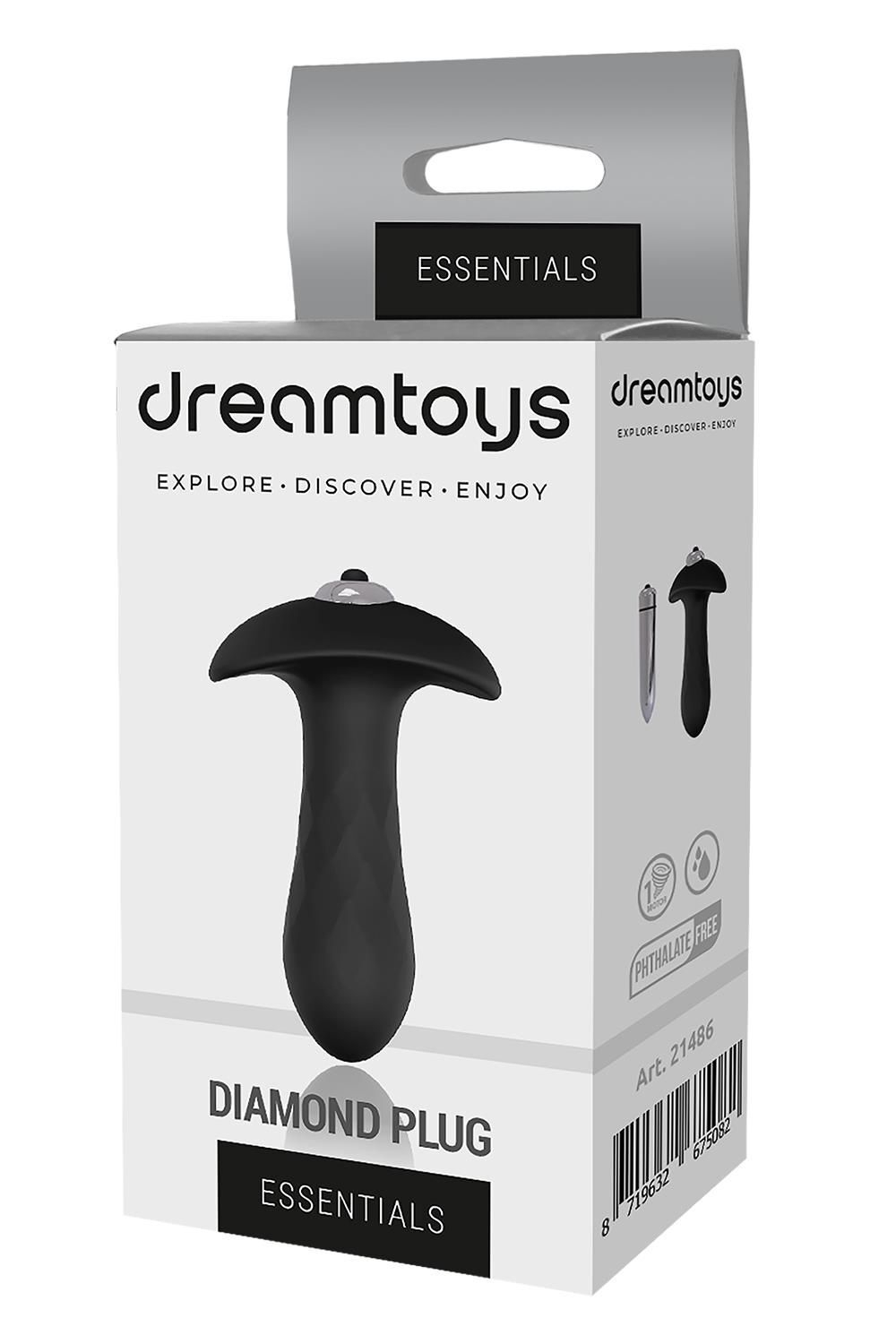 Черная анальная вибровтулка Single Speed Diamond Plug - 10 см.