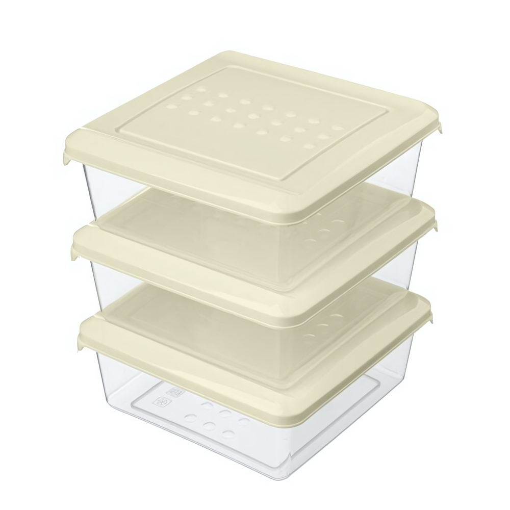 Комплект контейнеров для продуктов "Asti" квадратных 0,5л х 3 шт. (светло-бежевый)