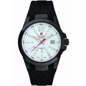 С ремешком Мужские наручные часы с черным силиконовым ремешком Swiss Alpine Military 7058.1873 mens watch 43mm 10ATM