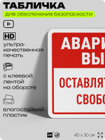 Табличка для обеспечения безопасности "Аварийный выход, оставлять проход свободным", для офиса, по охране труда для предприятия, организаций, 40х30 см, Silver Plane x Айдентика Технолоджи