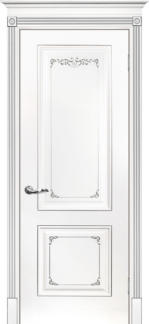 Дверь Смальта 14 / Цвет Белый ral 9003 патина серебро / Двери ТЕКОНА