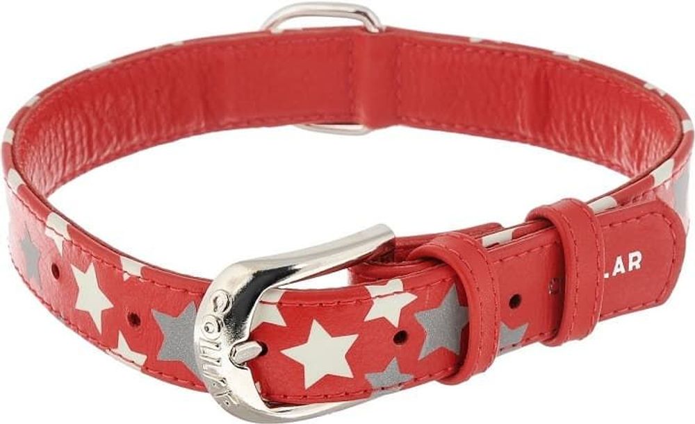 Ошейник "CoLLaR GLAMOUR" с узором "Звёздочка" (ширина 25мм, длина 38-49см) красный Ошейник "CoLLaR GLAMOUR" с узором "Звёздочка" (ширина 25мм, длина 38-49см) красный