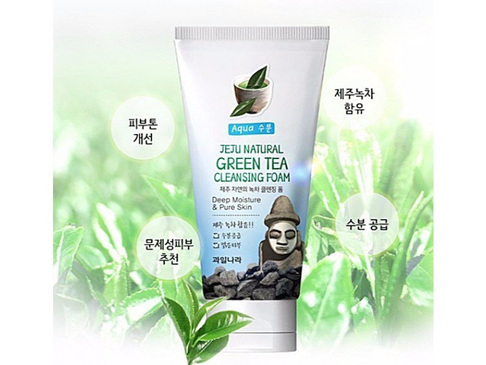 Welcos Jeju Natural Green Tea Cleansing Foam пенка для умывания с экстрактом зеленого чая