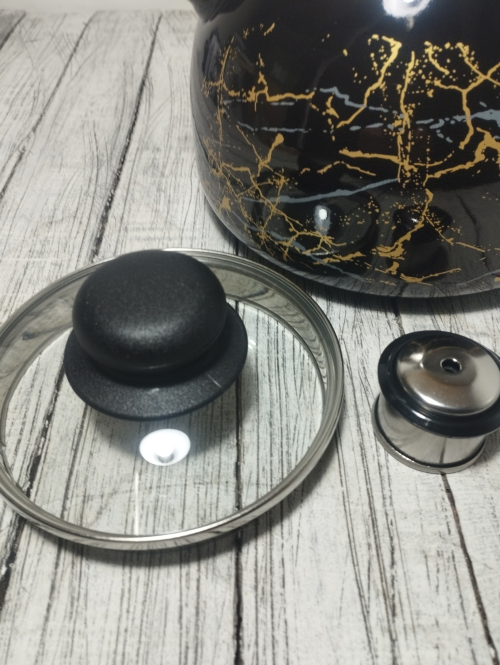 Чайник 3л сфер со свист Мрамор золото черн  4с209/я