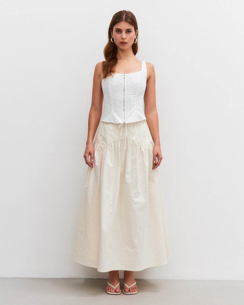 Юбка с фигурной кокеткой миди кремовая