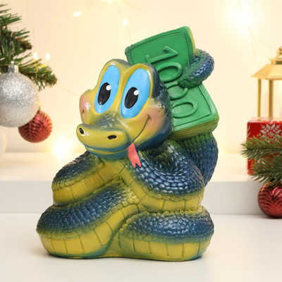 Копилка "Змея с пачкой денег" синяя, 20 см. 10635972