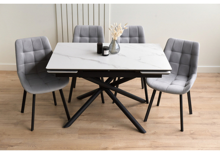 Керамический стол Woodville Мэриан 120(180)х80 snow alpin white, черный, ножки черные