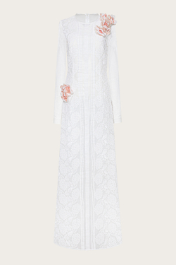 Белое платье-макси с декором из цветов