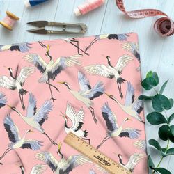 Ткань премиум бифлекс журавли на розовом