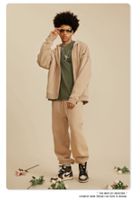 Американский модный брендовый костюм мужской зелёного цвета с эффектом потёртости с капюшоном и двойной молнией для мужчин.