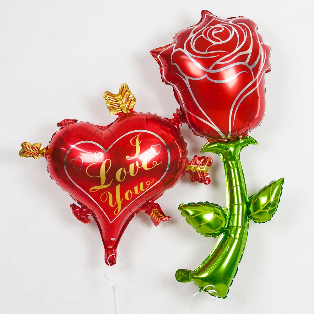 Шар (39"/99 см) Фигура, Цветок, Роза, Красный