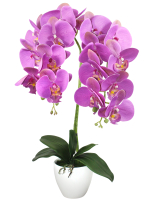 Искусственные Орхидеи Фаленопсис 2 ветки лиловые крапчатые 55см в кашпо