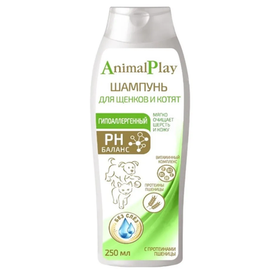 Animal play гипоаллергенный 250 мл шампунь для щенков и котят с протеинами пшеницы и витаминами