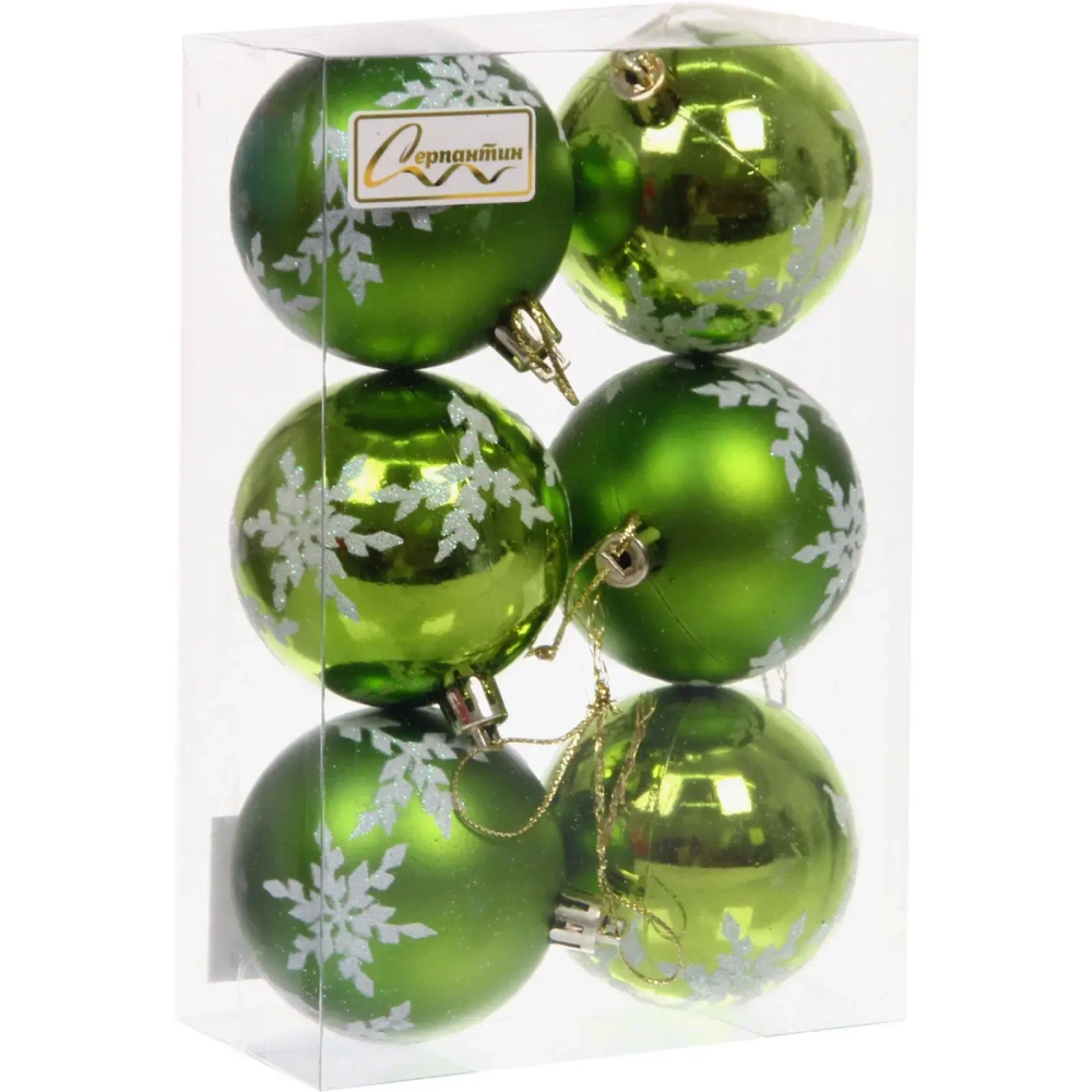 Новогодние шары «Снежный шарм» 6 см (набор 6 шт), Салатовый