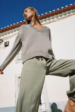 ZARA БРЮКИ-БОМБАШКИ С ЭЛАСТИЧНЫМ ПОЯСОМ, СЕРО-КОРИЧНЕВЫЙ