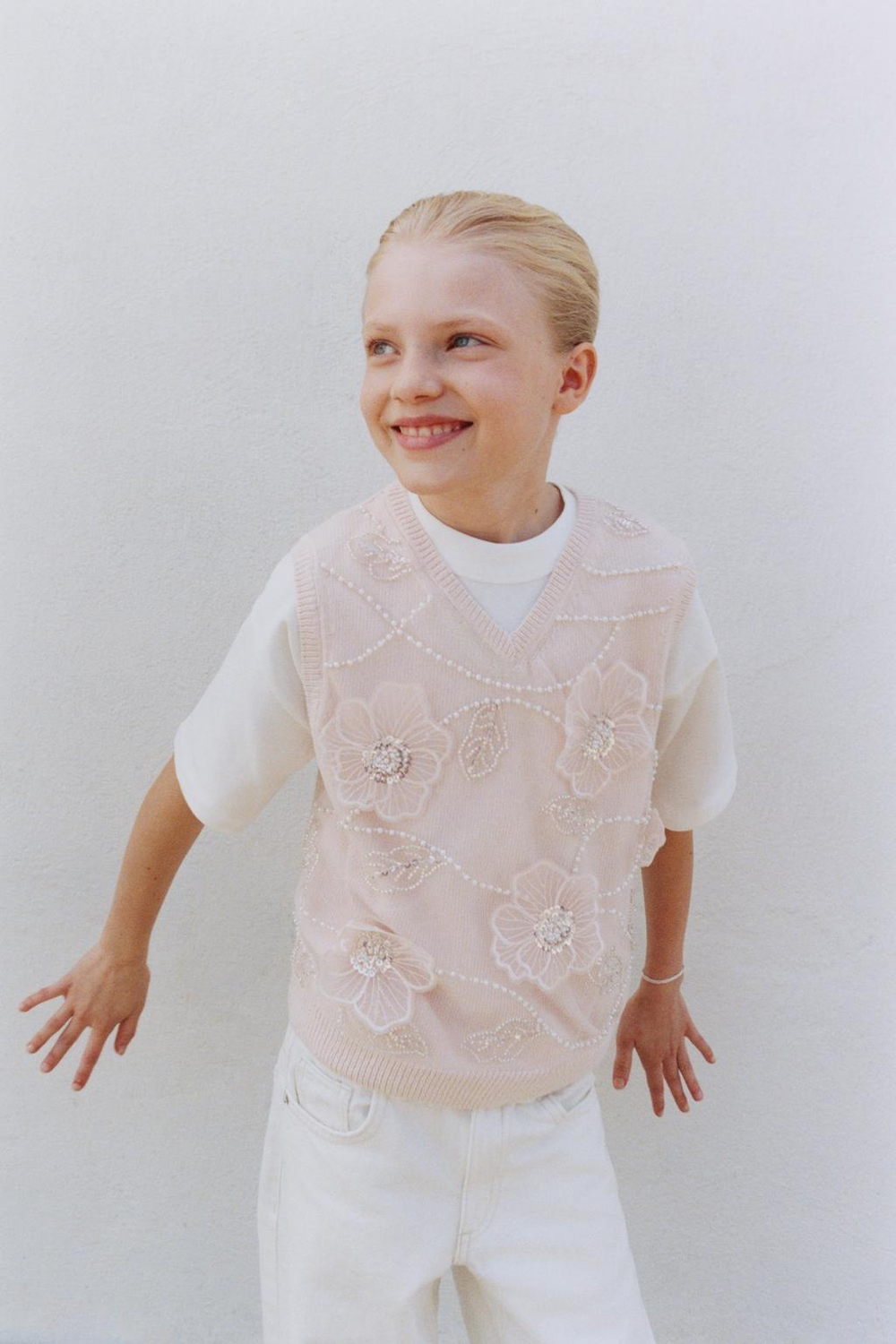 ZARA ЖИЛЕТ С ЦВЕТОЧНЫМ УЗОРОМ И СТРАЗАМИ, ЦВЕТ РОЗОВОГО ДЕРЕВА