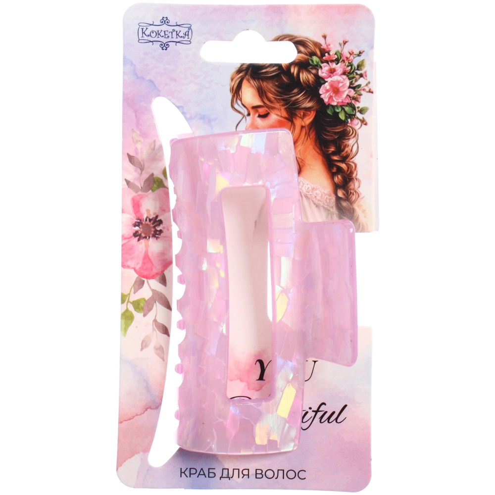 Заколка - краб для волос «AKS-EMPIRE», прямоугольник, микс 6 цветов, 7,5*4,5см