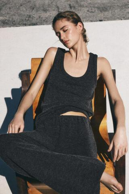 ZARA ШИРОКИЕ БРЮКИ В РУБЧИК, СЕРЫЙ С МЕЛАНЖЕВЫМ ЭФФЕКТОМ