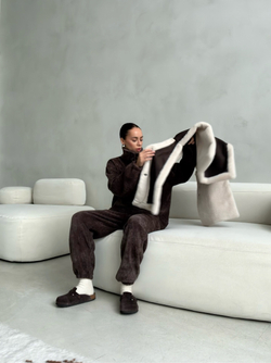 Свитшот вельвет-альпака на пуговицах (шоколад)