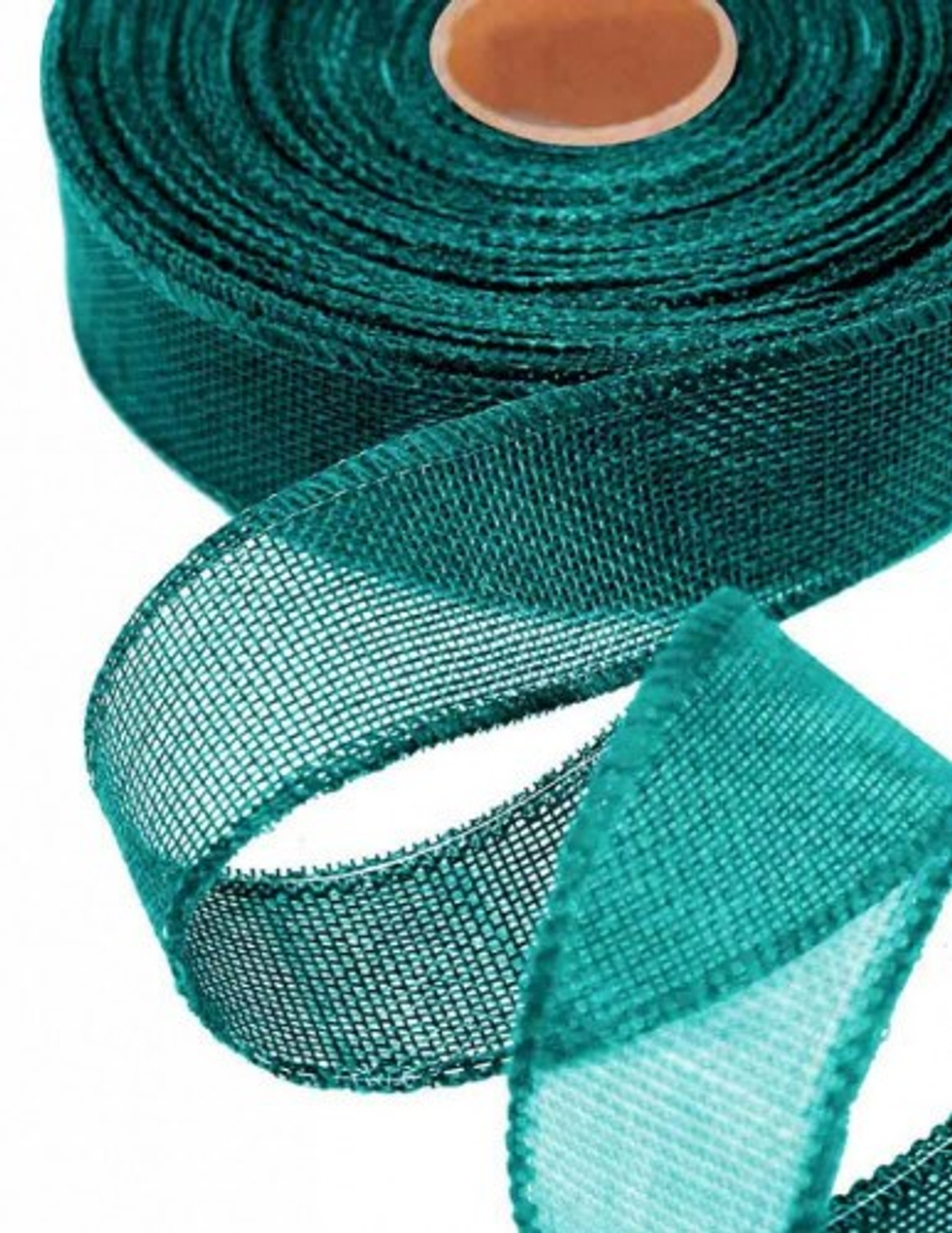 Лента Льняная 4см х 28м с проволокой (Бирюзовый)