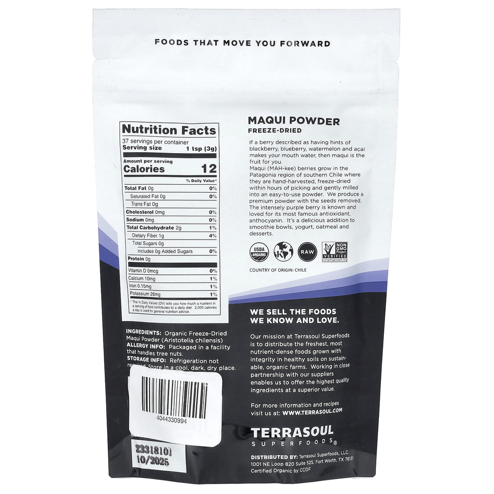 Terrasoul Superfoods, аристотелия в порошке, сублимированная, 113 г (4 унции)