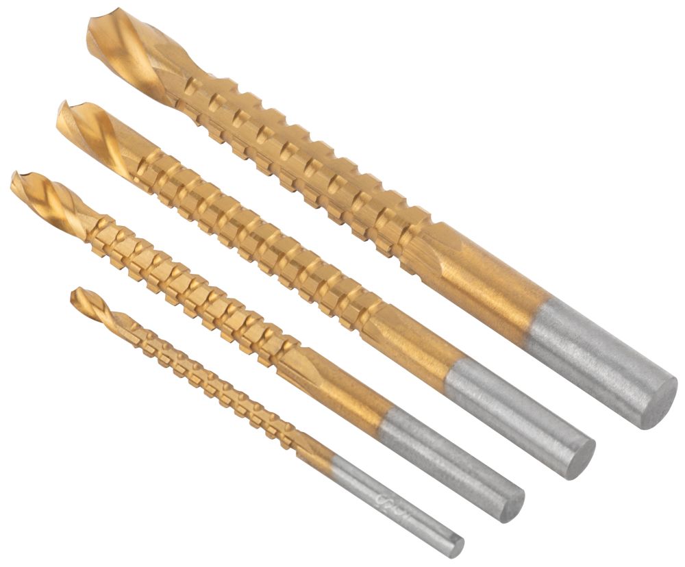 Сверла-фрезы универсальные титановое покрытие, набор 4 шт. (3; 5; 6; 8 мм), 36414