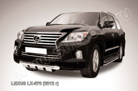 Защита переднего бампера (нержавейка) Lexus LX-570 (2012-2015) d76 с защитой картера