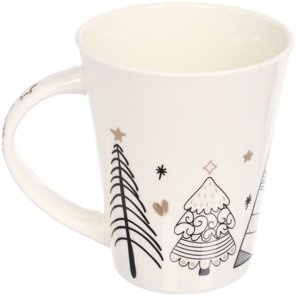 Кружка керамическая 380мл «Ёлки золотые», микс 4рисунка
