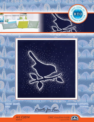 "Снежное серебро.Птичка"-СU014  подушка