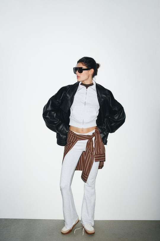 ZARA БРЮКИ FLARE ИЗ ФЛИСА, СЕРЫЙ МЕЛАНЖ