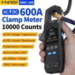 FNIRSI DMC-100, постоянный переменный ток и напряжение, мультиметр с клещами, полностью автоматический интеллектуальный высокоточный 600 А, 10 000 отсчетов, электрические инструменты NCV-черный