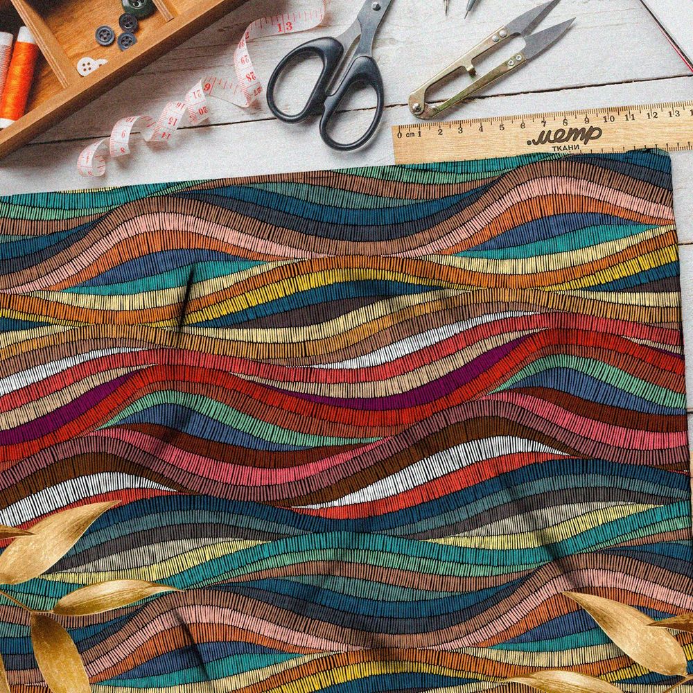 Ткань атлас волны мозаичные