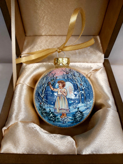 Набор шар новогодний с круговой росписью Палех "Ангелочек" в футляре