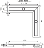 Угловой канал TECEdrainline с гидроизоляционной лентой Seal System, 1000 х 1000