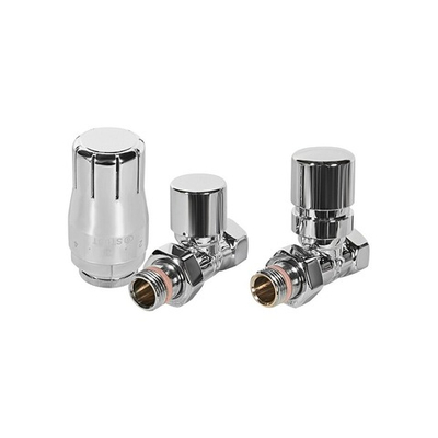 Комплект клапанов термостатических прямой STOUT Design - 1/2" (ВР/НР-американка, PN10, Tmax 120°C, EPTF уплотнение, цвет хром)