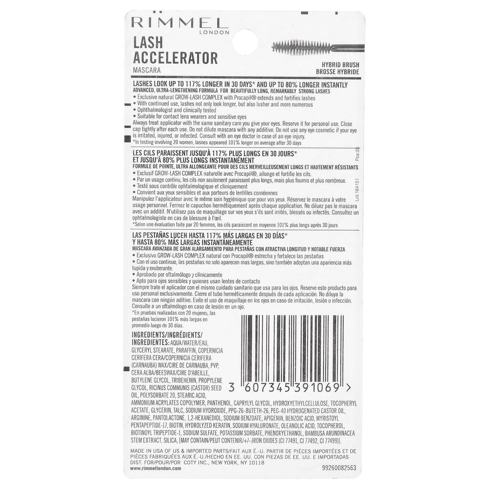 Rimmel London, Lash Accelerator, тушь для ресниц, оттенок 003 насыщенный черный, 7 мл (0,23 жидк. унции)