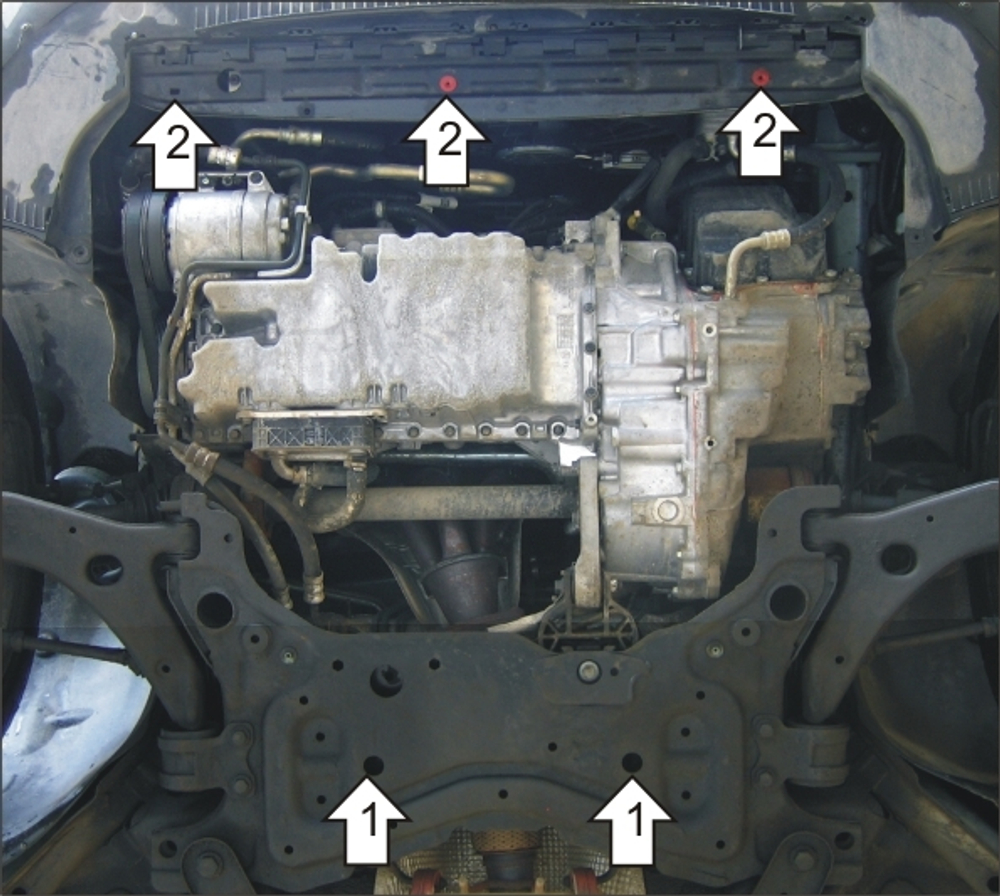 Усиленная защита Motodor картера двигателя, кпп. 2 мм, сталь. для Volvo V50 2004-2012,Volvo C30 2006-2013,Volvo S40 2004-2012 арт.02614
