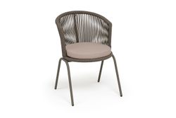 "Люксембург" стул плетеный из роупа, каркас из стали бежево-серый (RAL7006) муар, роуп коричневый круглый, ткань Mossle бежевая