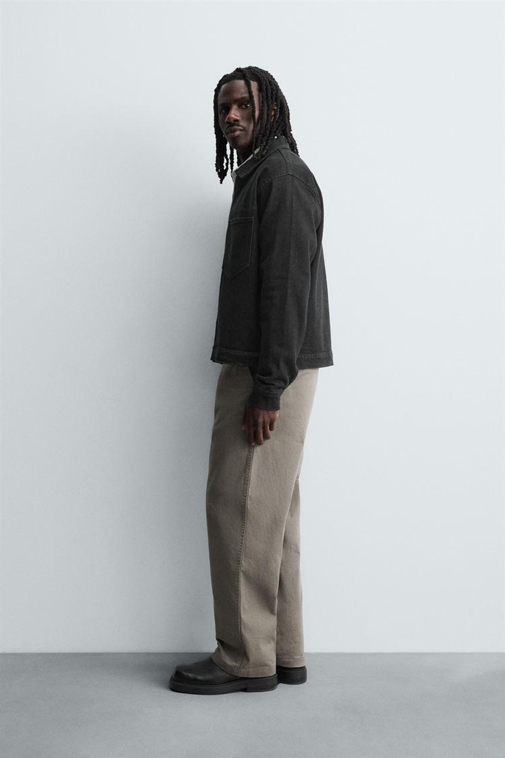 ZARA ДЖИНСОВАЯ КУРТКА-РУБАШКА НА МОЛНИИ, ЧЕРНЫЙ