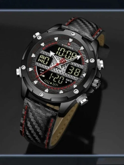 Подарочный набор - часы наручные кварцевые NAVIFORCE на кожаном ремешке, черный W8910-04