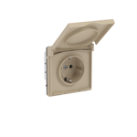 Розетка силовая, 2P+E, с з/ш, с крышкой, IP44, KANT, ванильный марципан