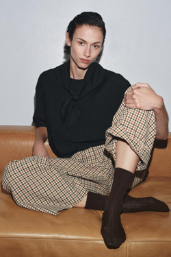 ZARA НОСКИ В РУБЧИК С ШЕРСТЬЮ, КОРИЧНЕВЫЙ