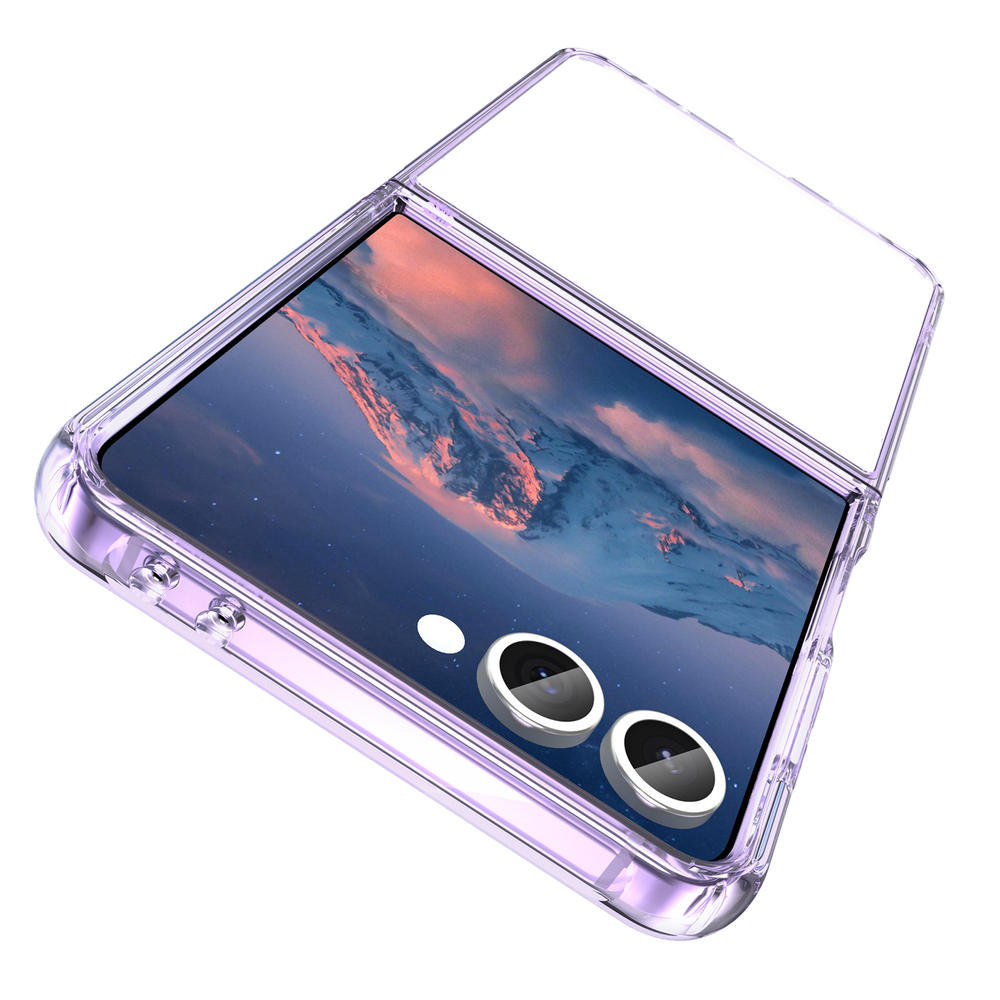 Чехол прозрачный для Samsung Galaxy Z Flip 7, мягкие усиленные боковые рамки фиолетового цвета