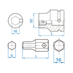 Держатель вставок (бит) ударный 3/4&quot;&gt;16 мм, с винтовым фиксатором KING TONY 609616M