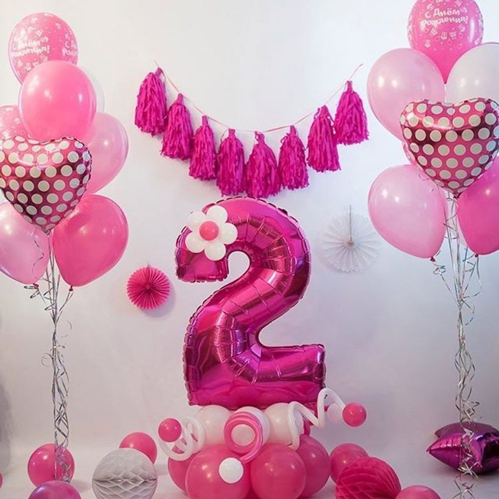 Шар (40"/102 см) Цифра, 2, Фуше, в упаковке