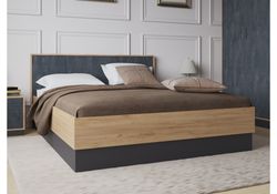 Двуспальная кровать Леви 160х200 дуб крафт золотой / черный / угольный камень