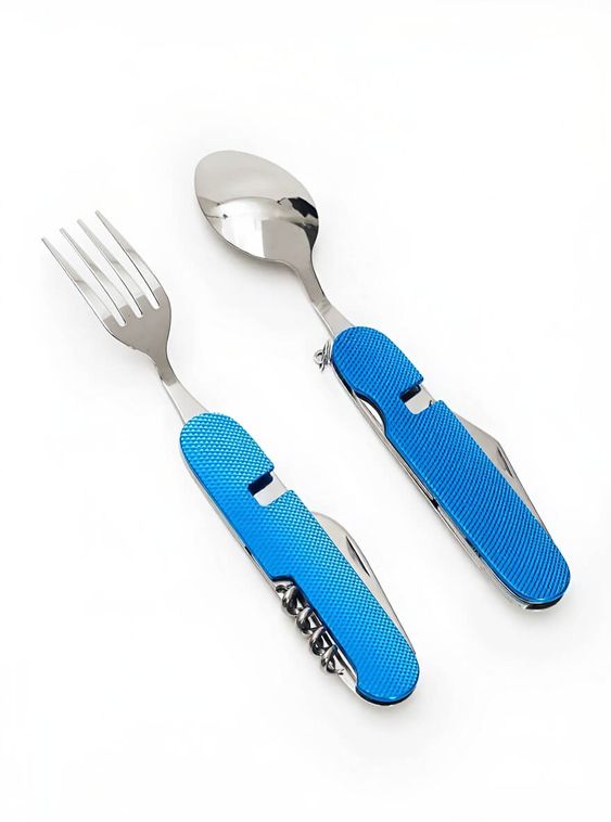 Мультитул 6в1 походный приборы: нож, вилка, ложка, открывашка Синий